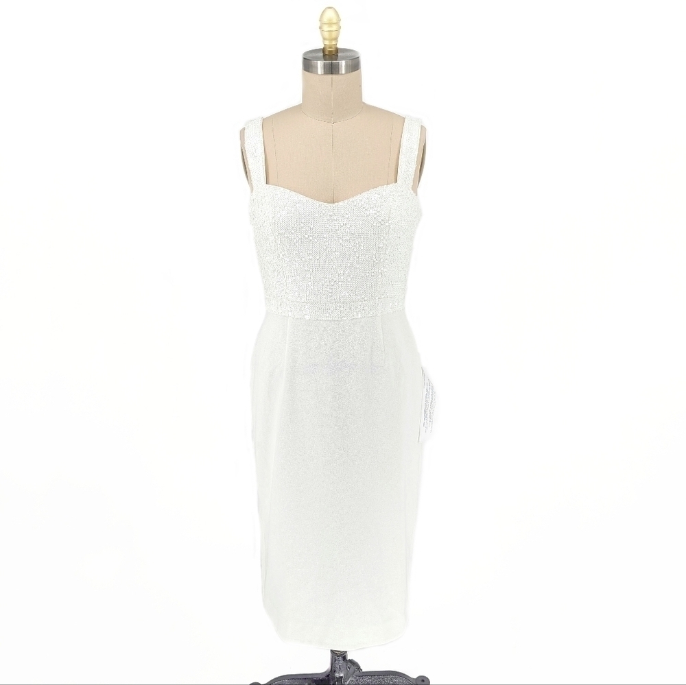 NEW Dress the Population Sequin Dress White L party cocktail preppy wedding